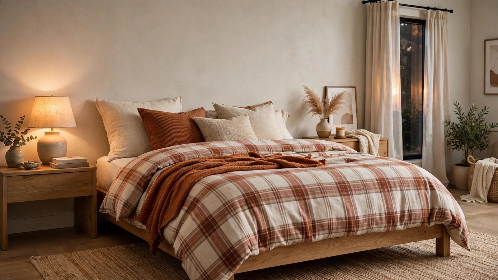 Plaid Flannel Bedding in Warm Neutrals