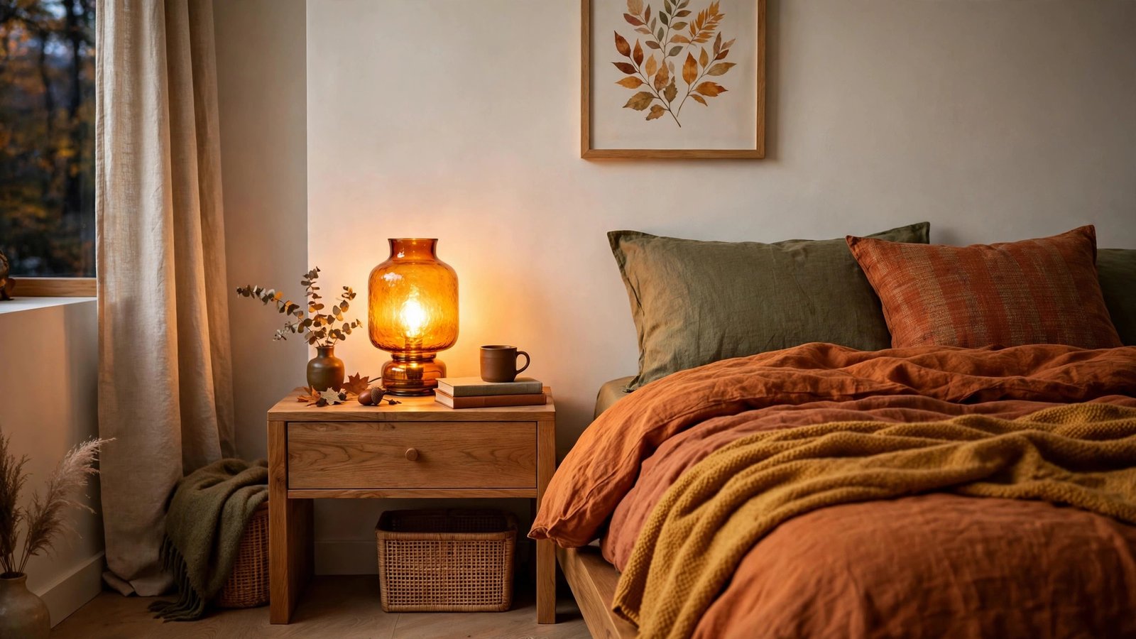 Amber Glass Lamps with Warm-Toned Bulbs