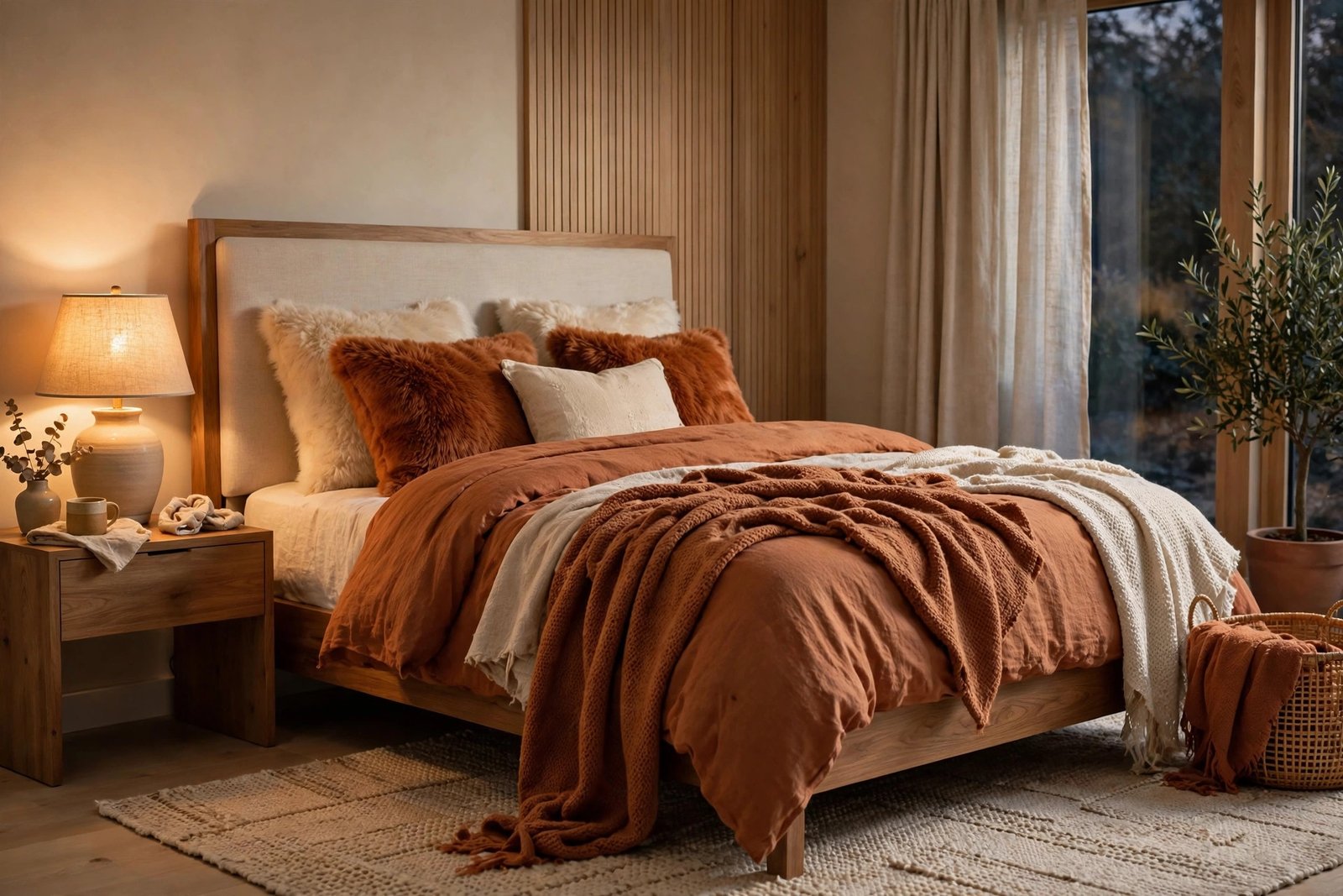 Faux Fur Pillows in Cream and Rust