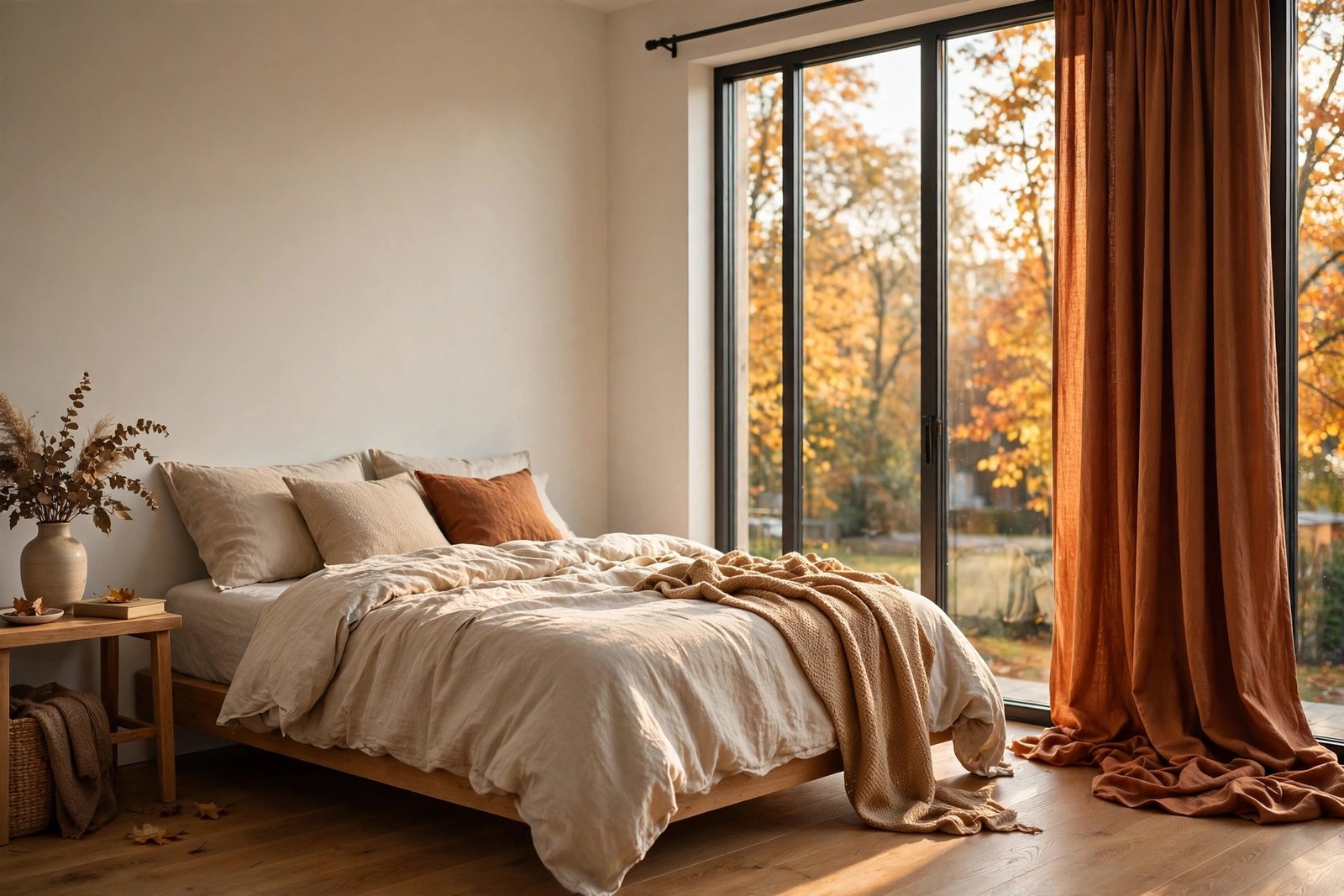Rust Linen Curtains That Pool on the Floor