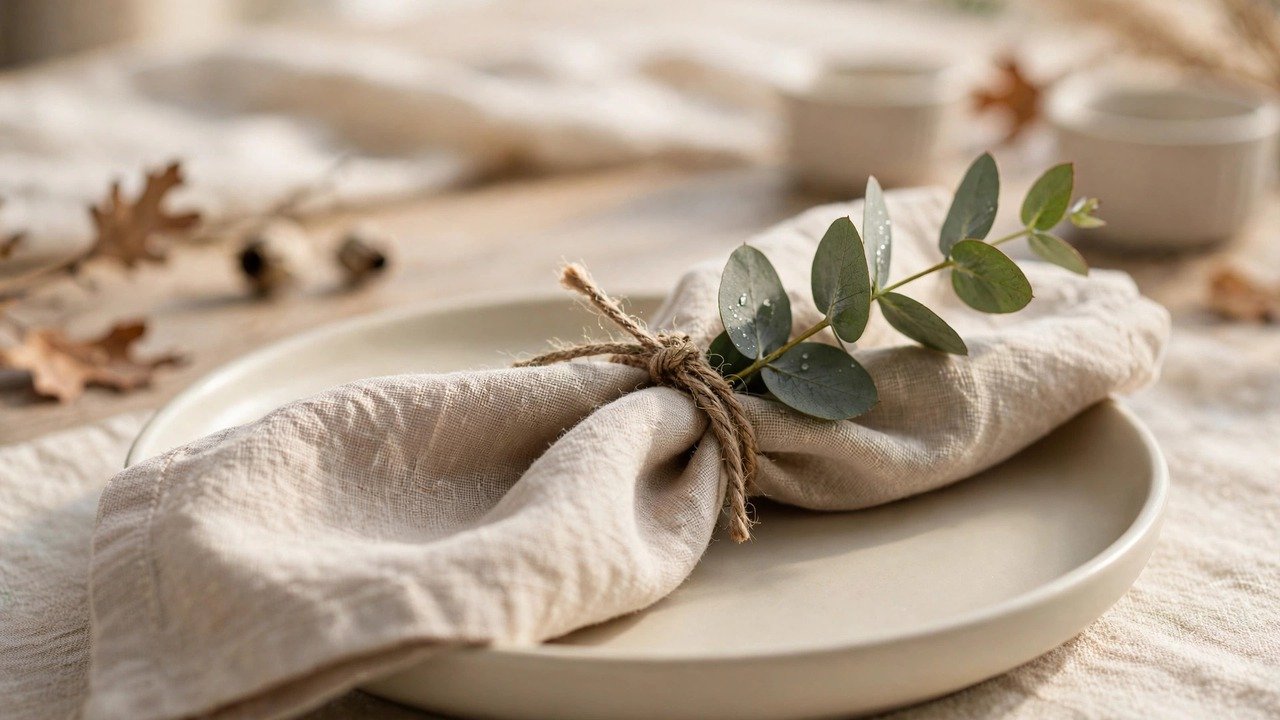 Napkins Tied With a Eucalyptus Sprig
