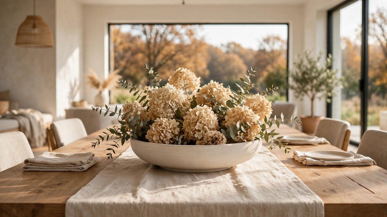A Bowl of Dried Cream Hydrangeas