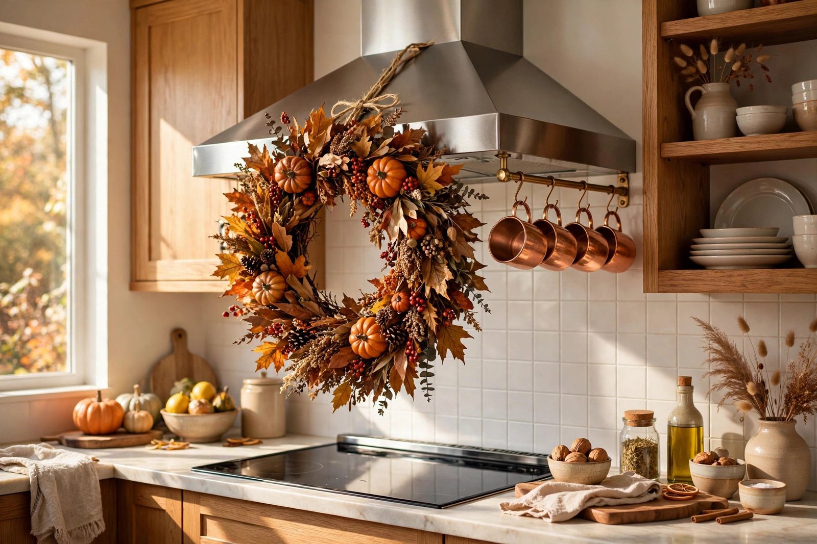 Fall Wreath on the Range Hood