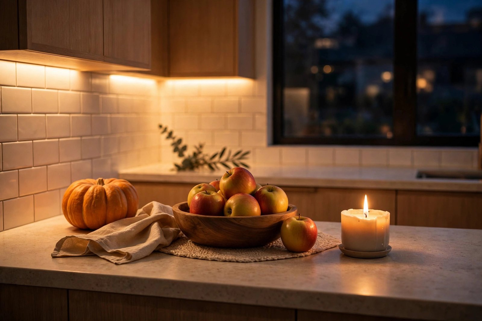 Warm Under-Cabinet Lighting Glow