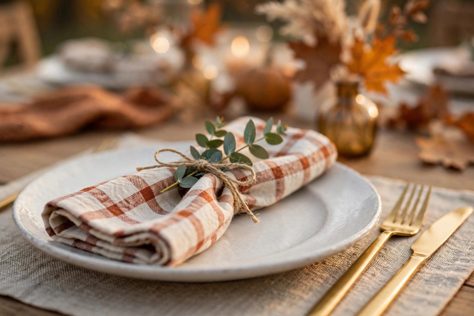 Plaid Napkins Tied with Twine