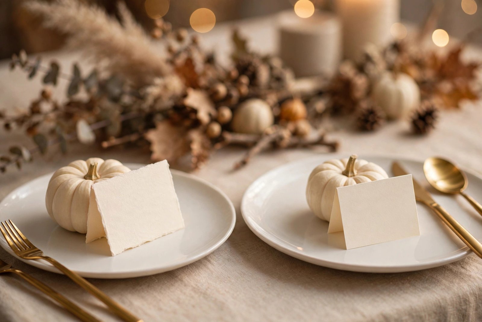 Place Cards Resting on Mini Pumpkins
