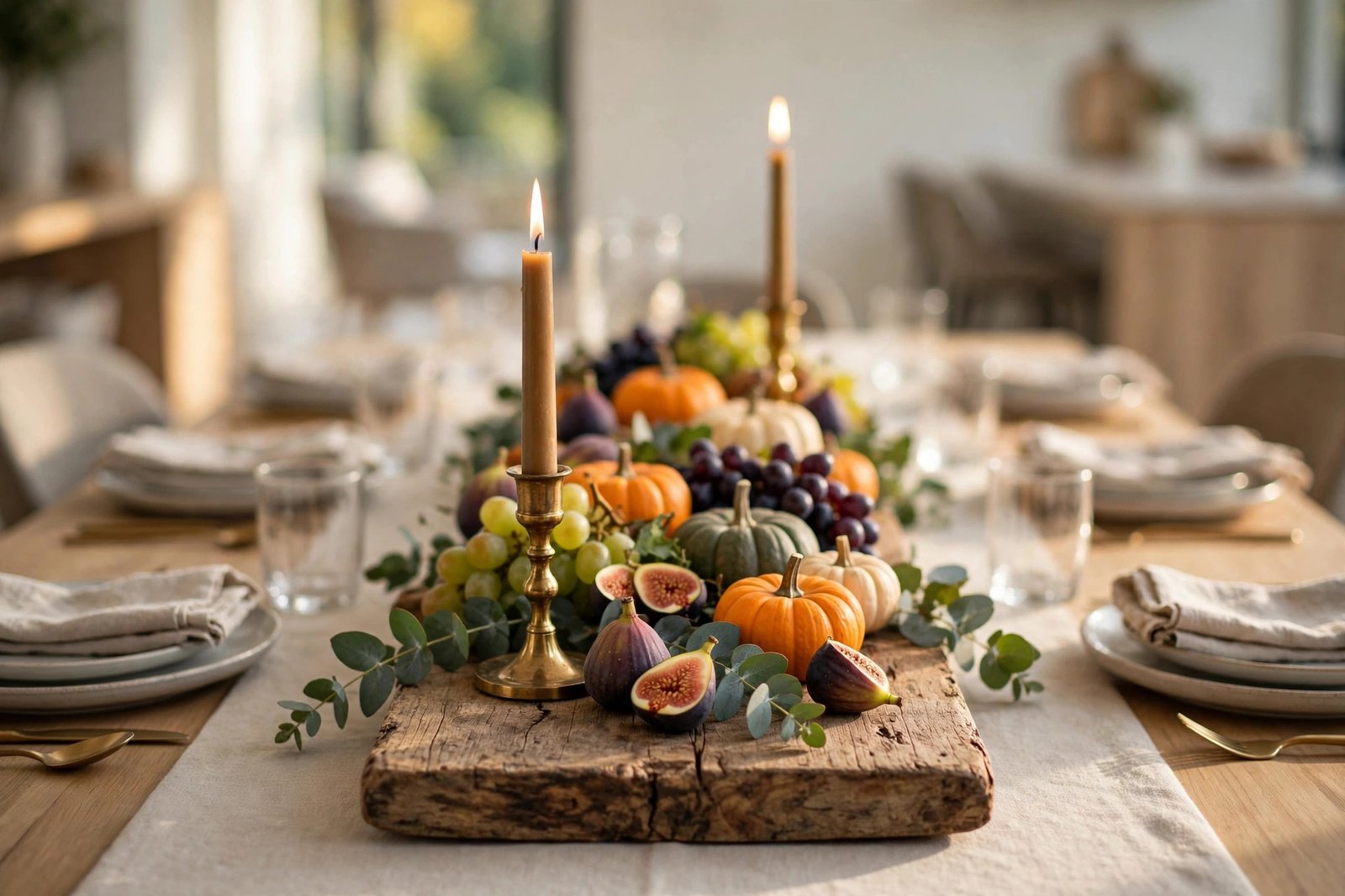 A Bread Board with Taper Candles