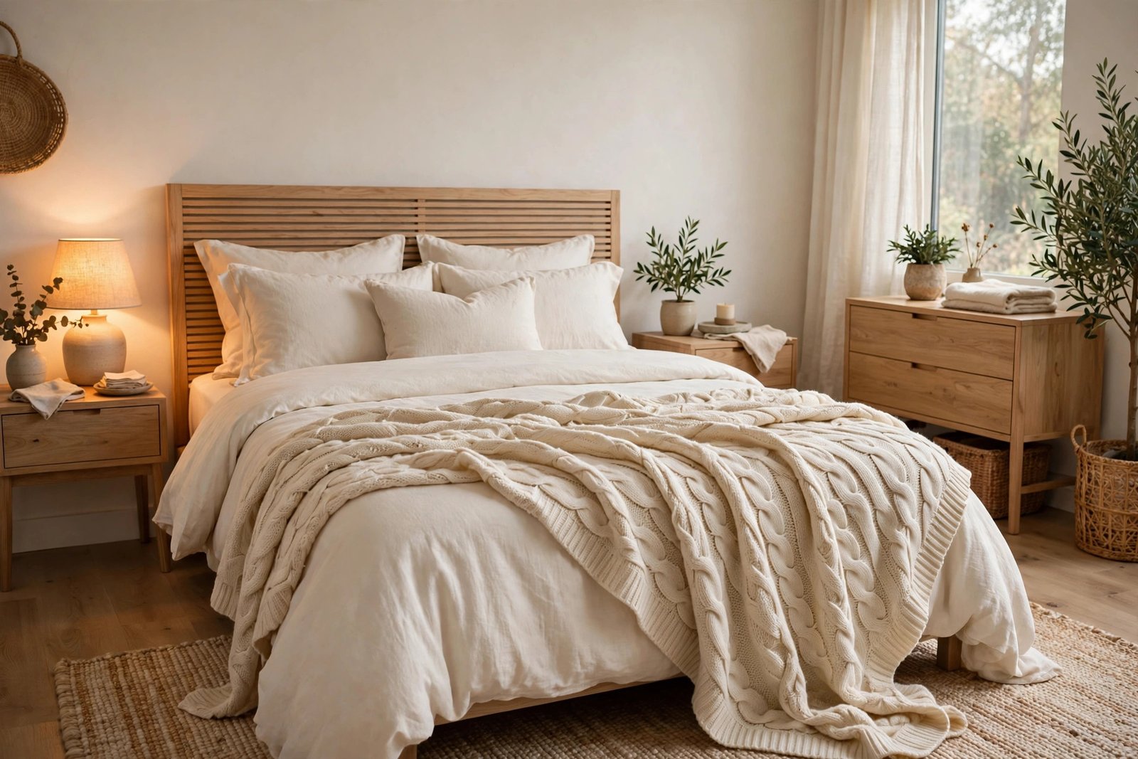 Drape a Cream Cable-Knit Throw