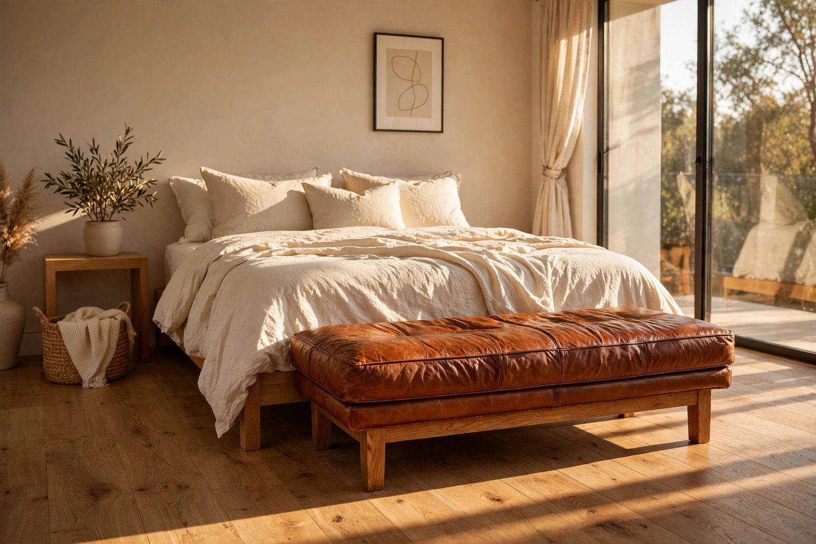 Ground the Room With a Caramel Leather Bench