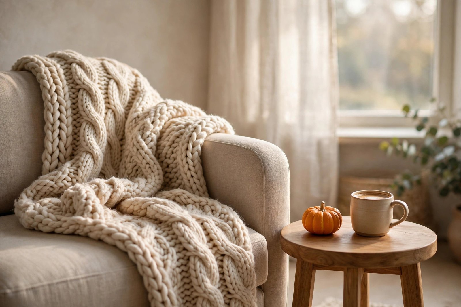 Chunky Knit Throw in Warm Neutrals