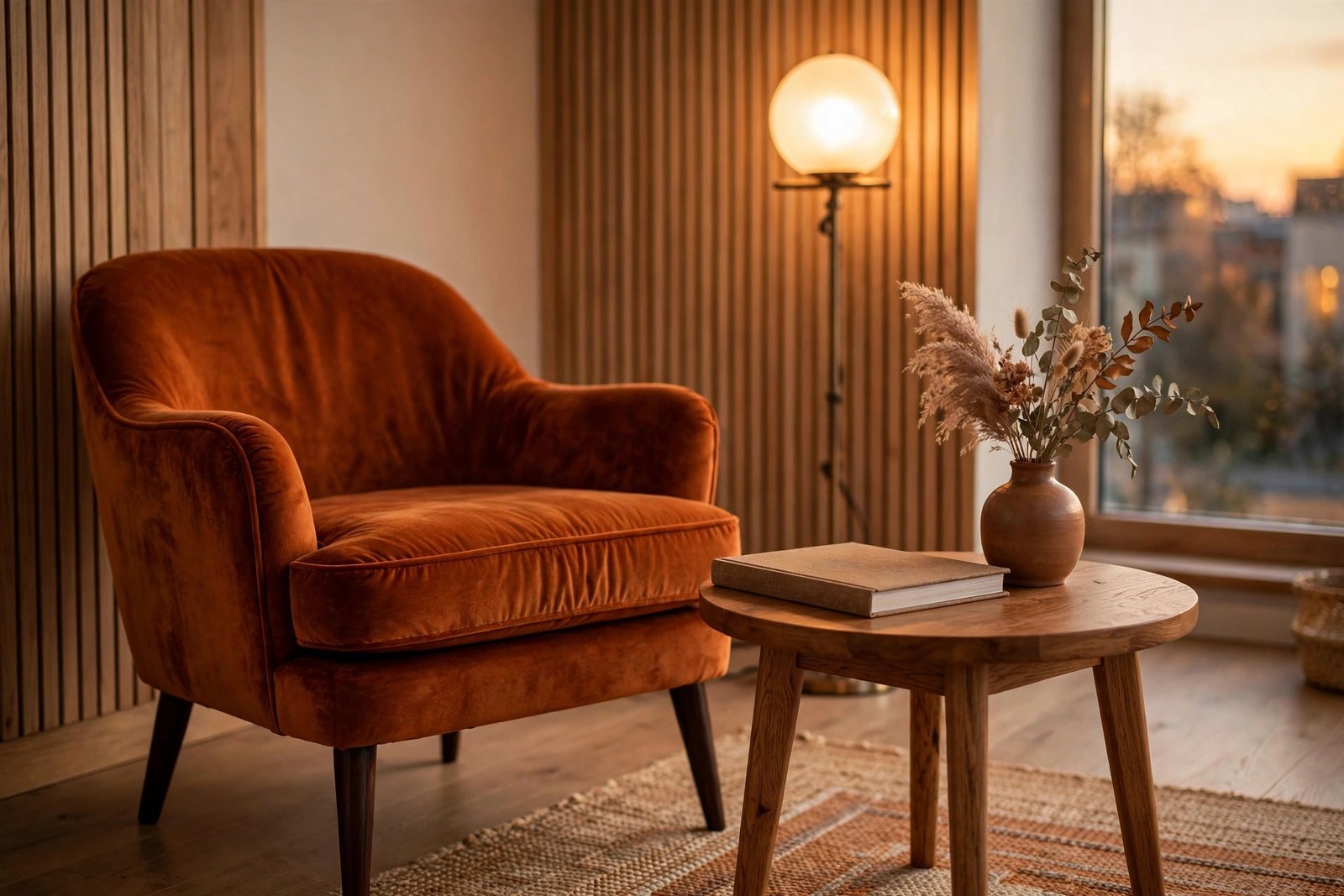 Burnt Orange Velvet Accent Chair