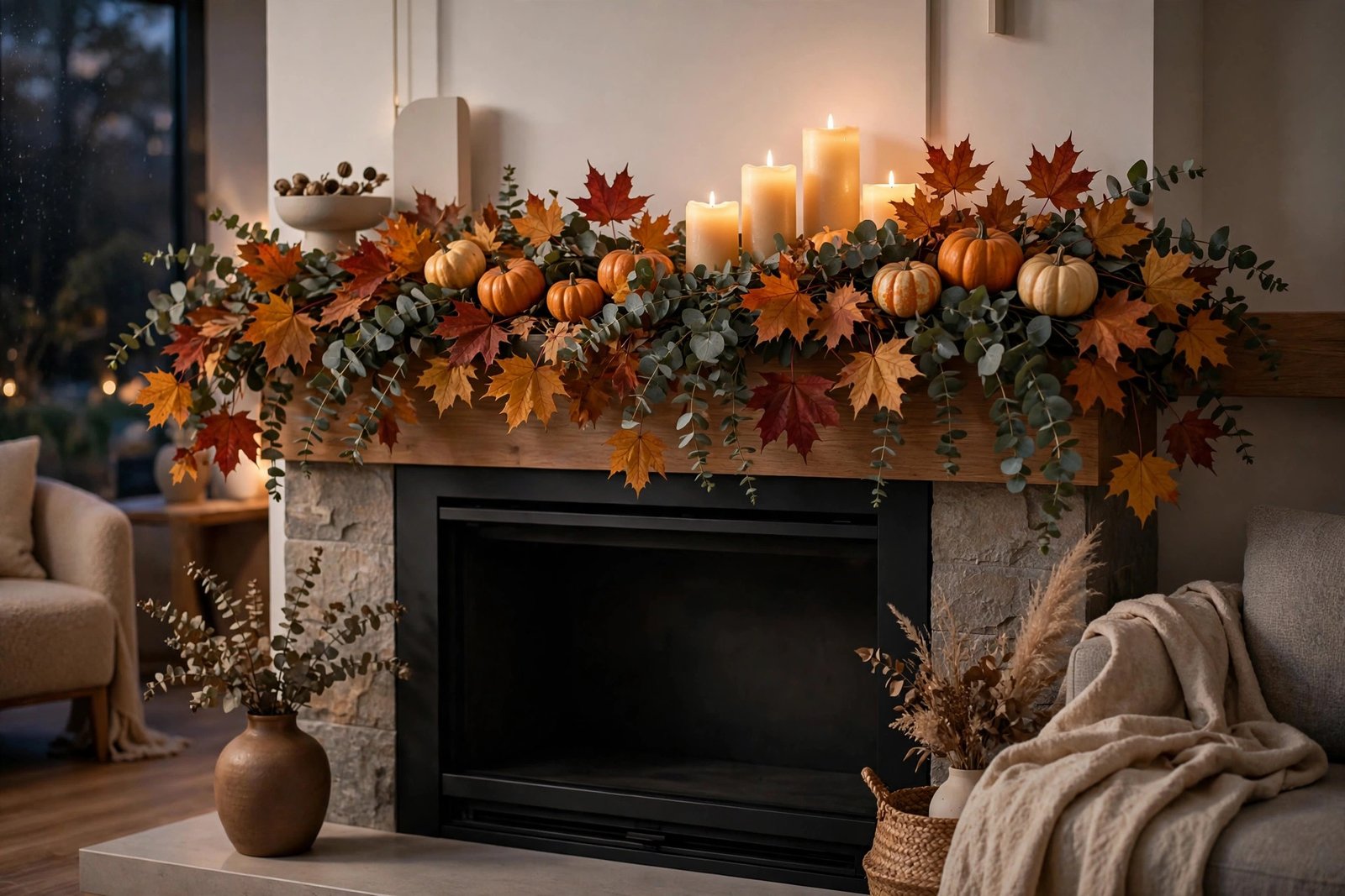 Fall Garland Across the Mantel