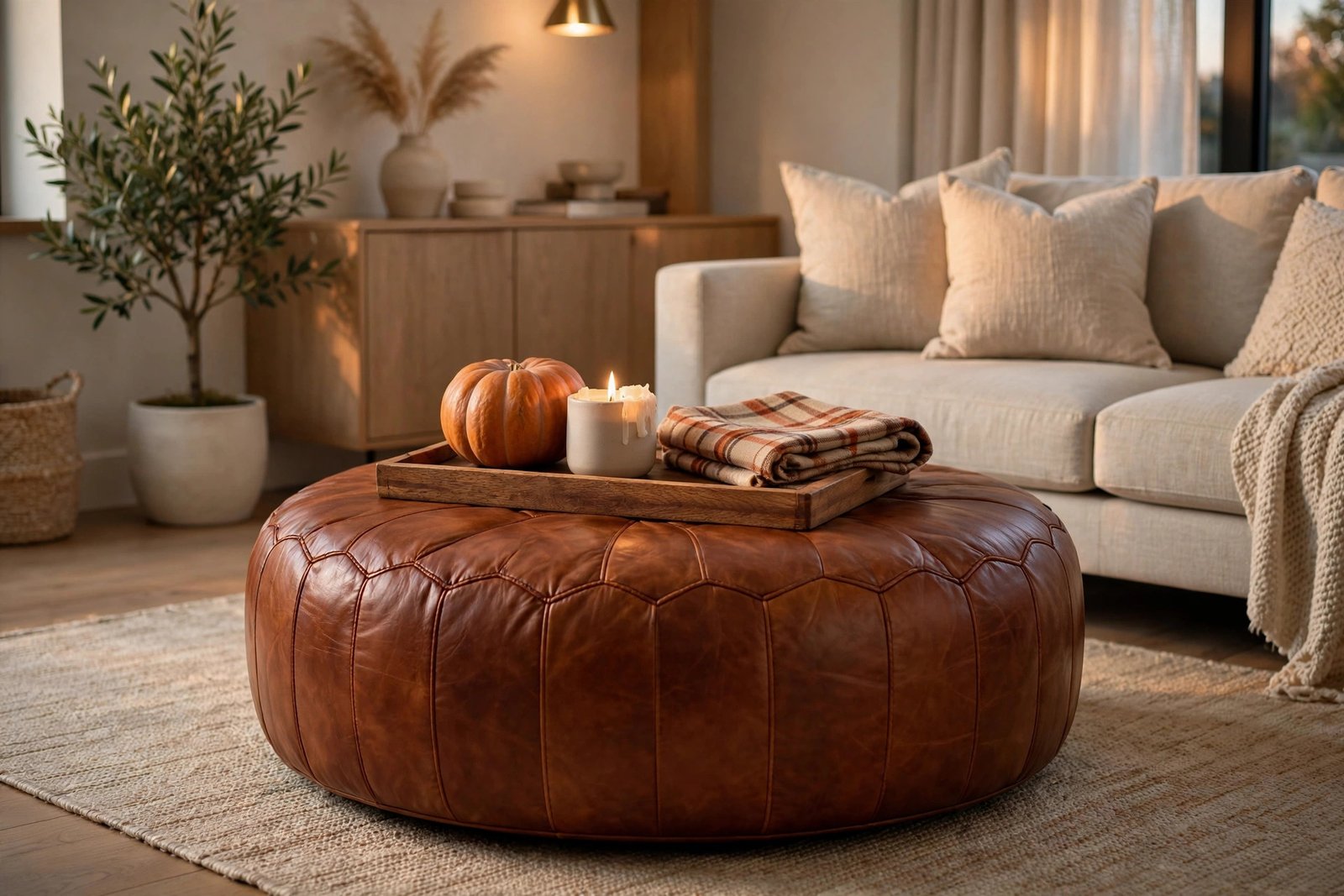 Leather Ottoman as a Coffee Table