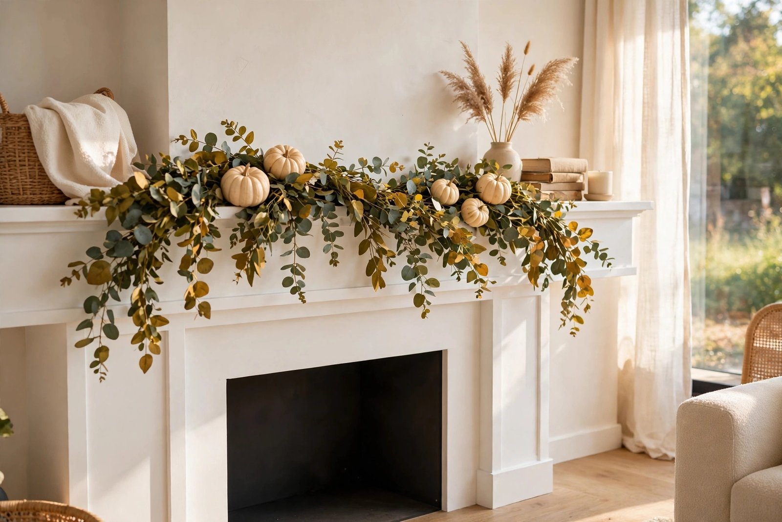 Golden Eucalyptus Garland, Draped Low