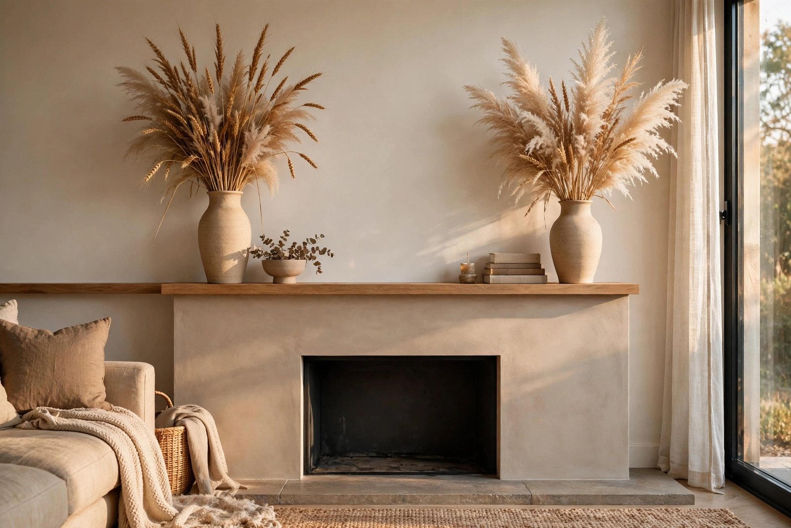 Dried Wheat and Pampas Grass in Tall Vases