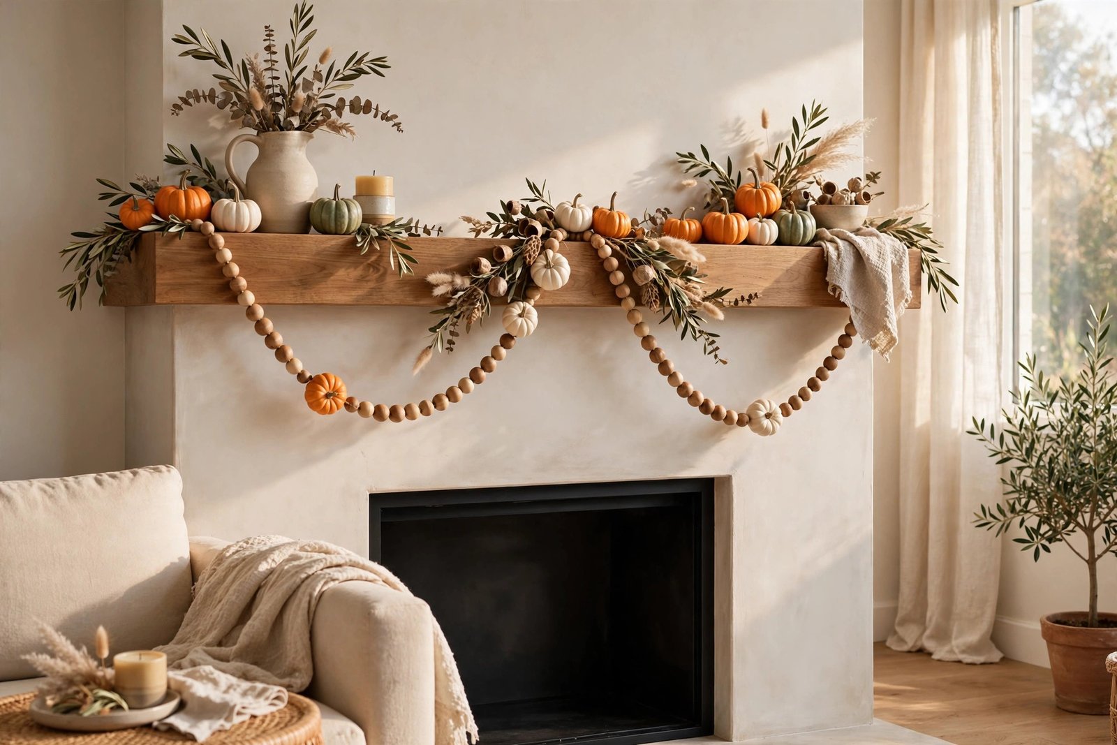 Wooden Bead Garland, Swagged Twice