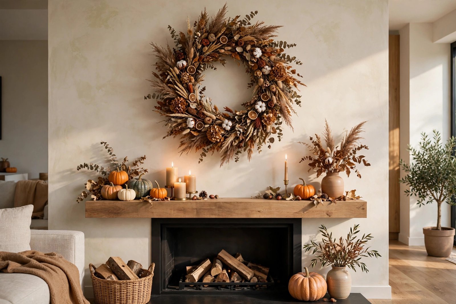 One Statement Wreath Above the Mantel