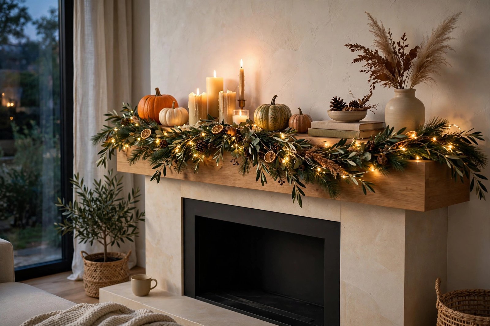 Warm Fairy Lights Woven Through the Garland
