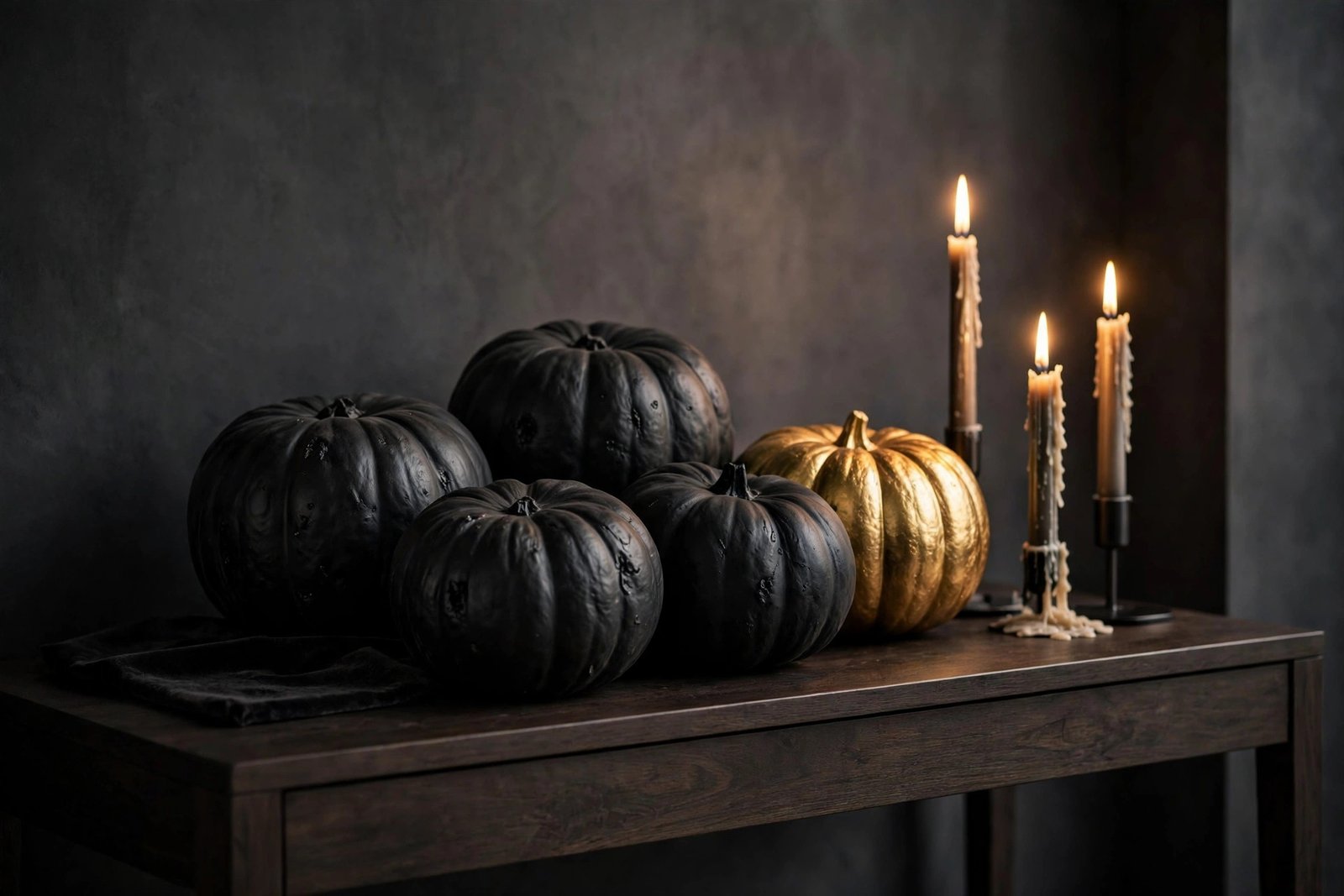Spray-Painted Pumpkins in Matte Black and Gold