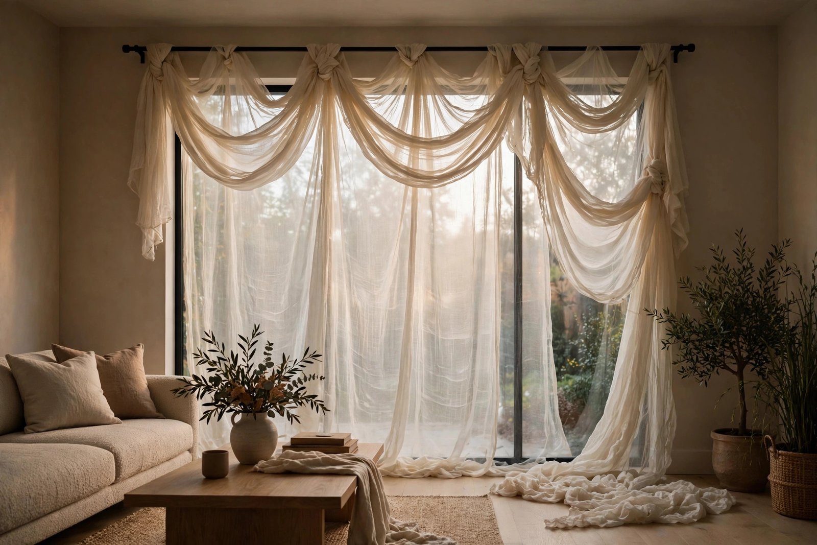 Cheesecloth Curtains Draped Over a Window