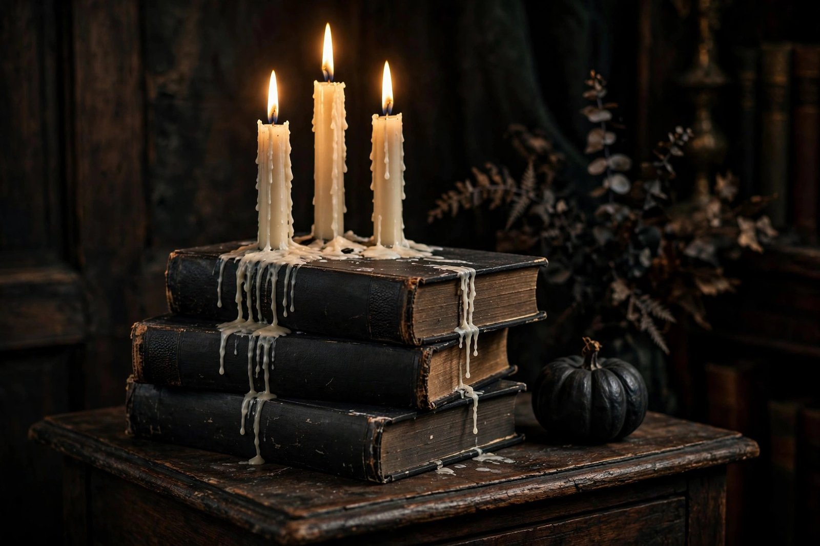 Painted Book Stack with Dripping Candles