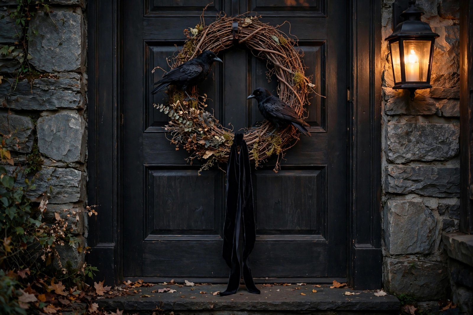 Twig Wreath with Faux Crows