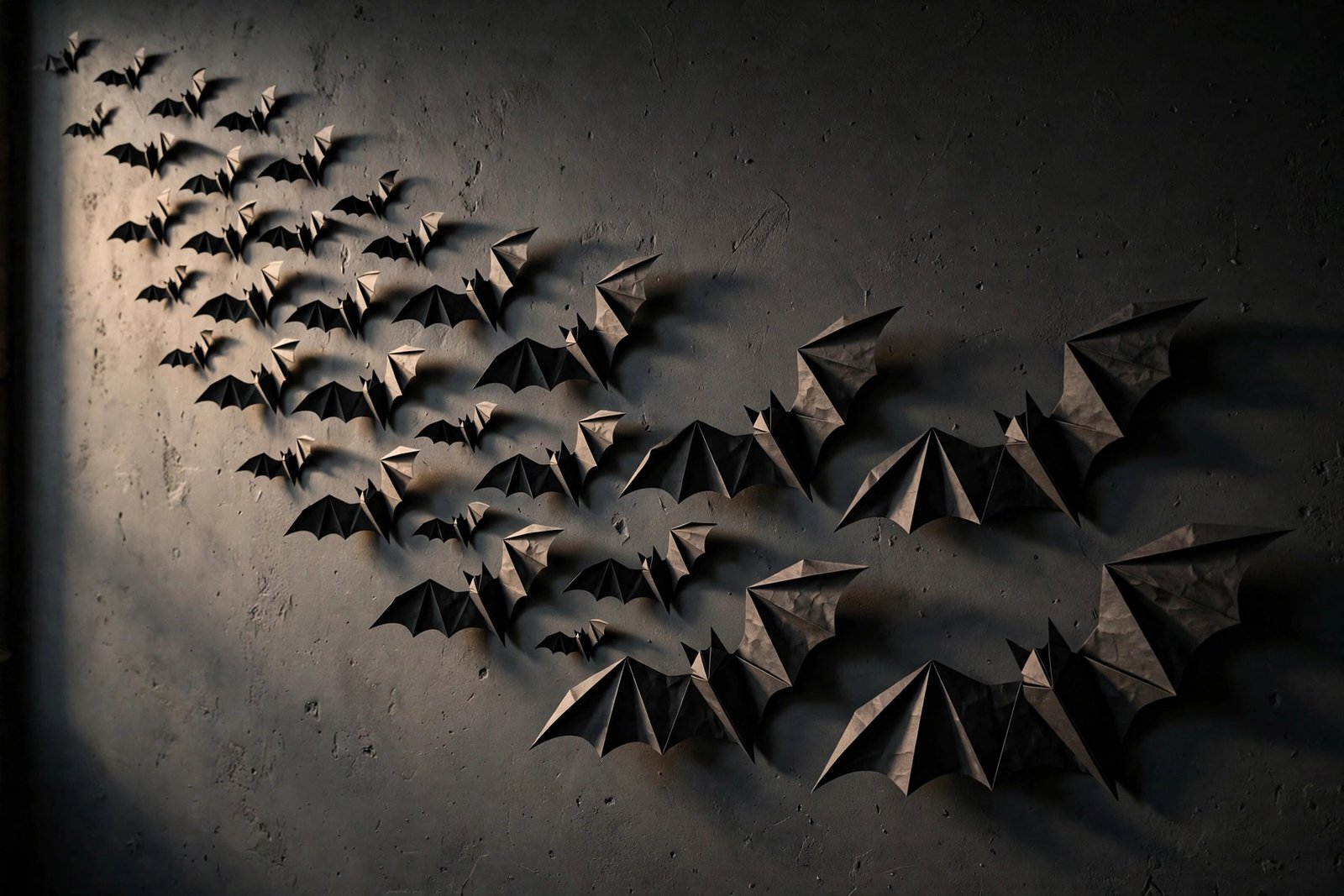 Paper Bat Wall Swarm