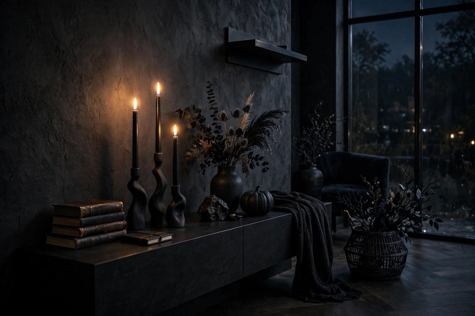 Sculptural Taper Candles in Matte Black Holders