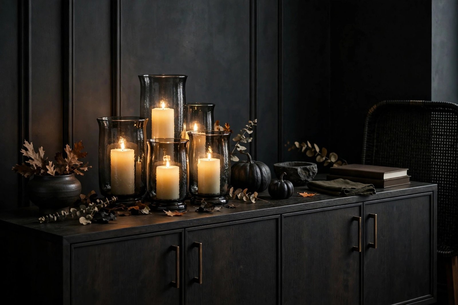 Flameless LED Pillars in Smoked Glass Hurricanes