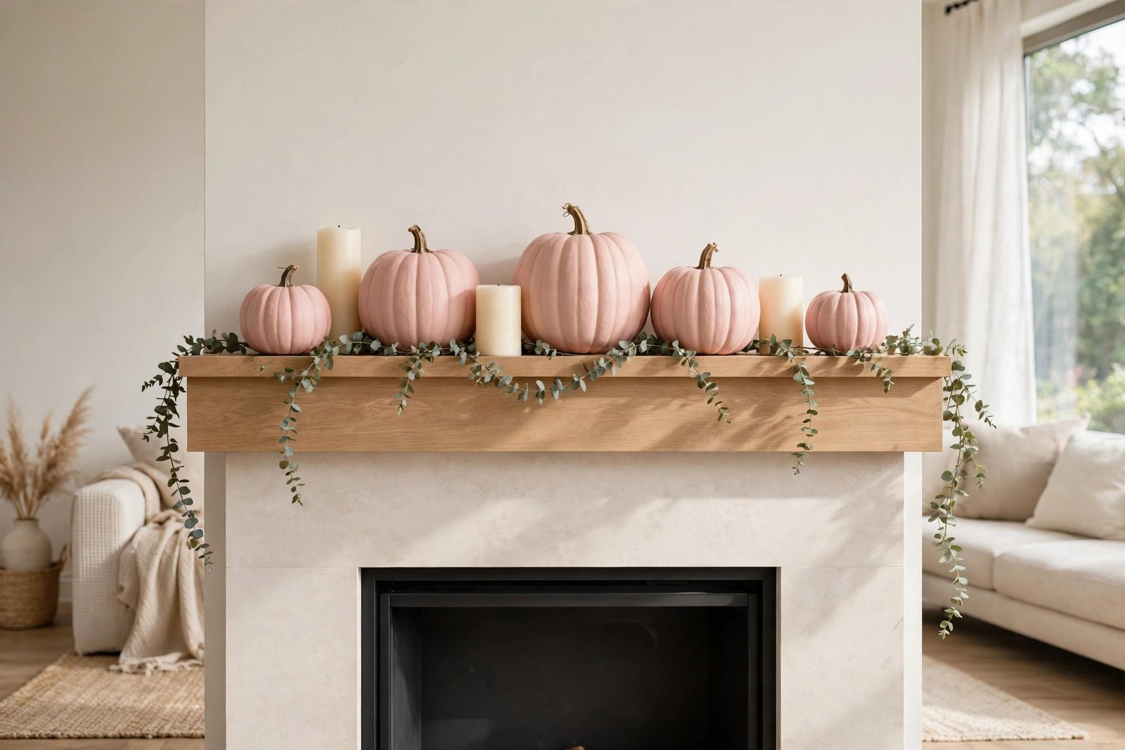 Blush Pink Painted Pumpkin Mantel Moment