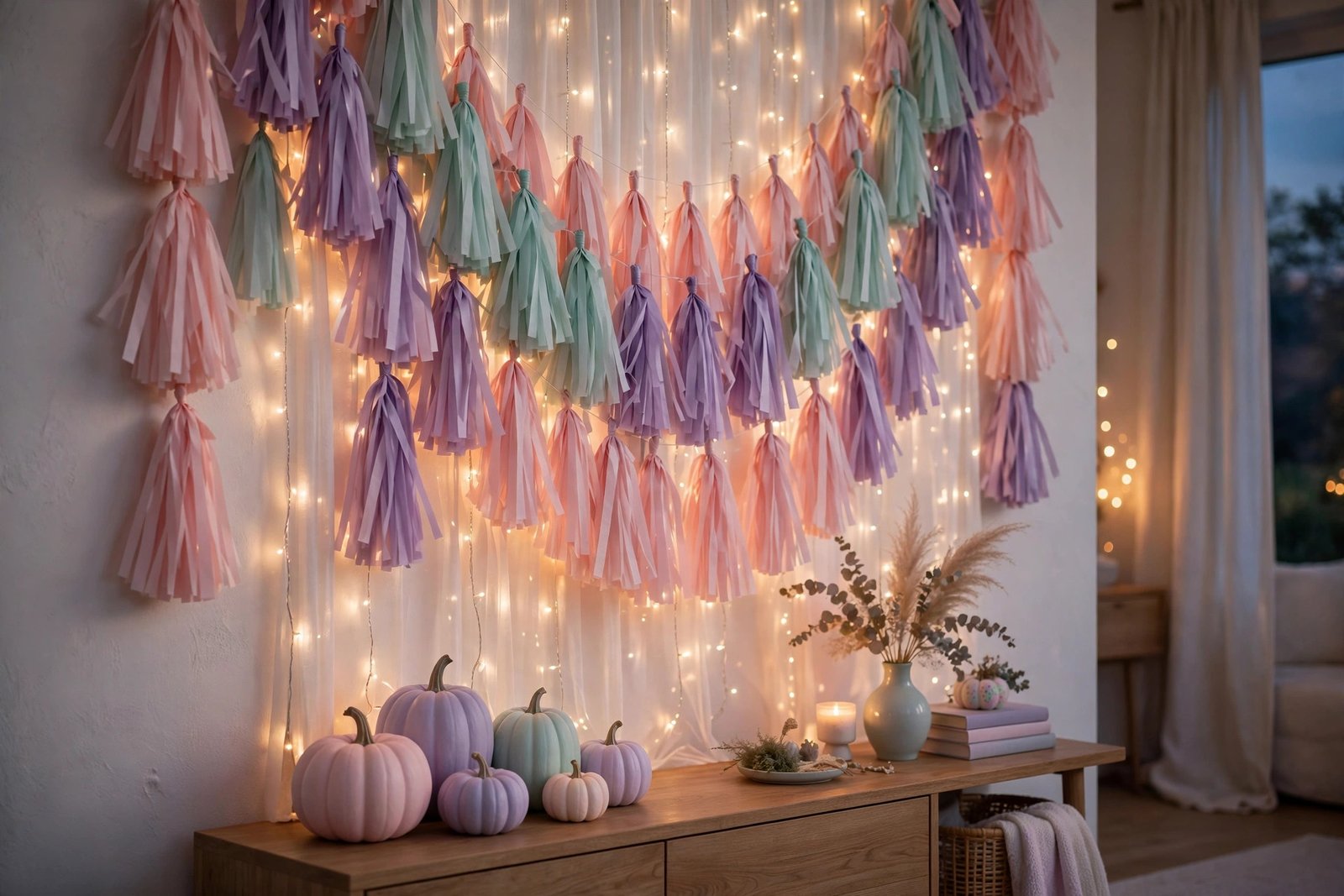 Pastel Tassel Backdrop with Twinkle Lights