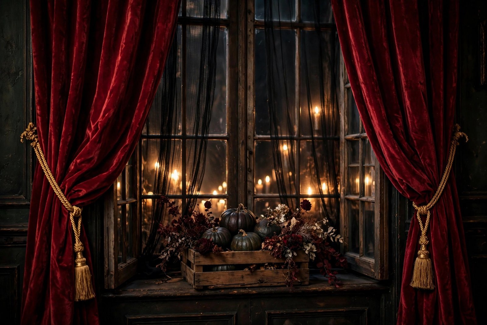 Velvet-Curtained Windows