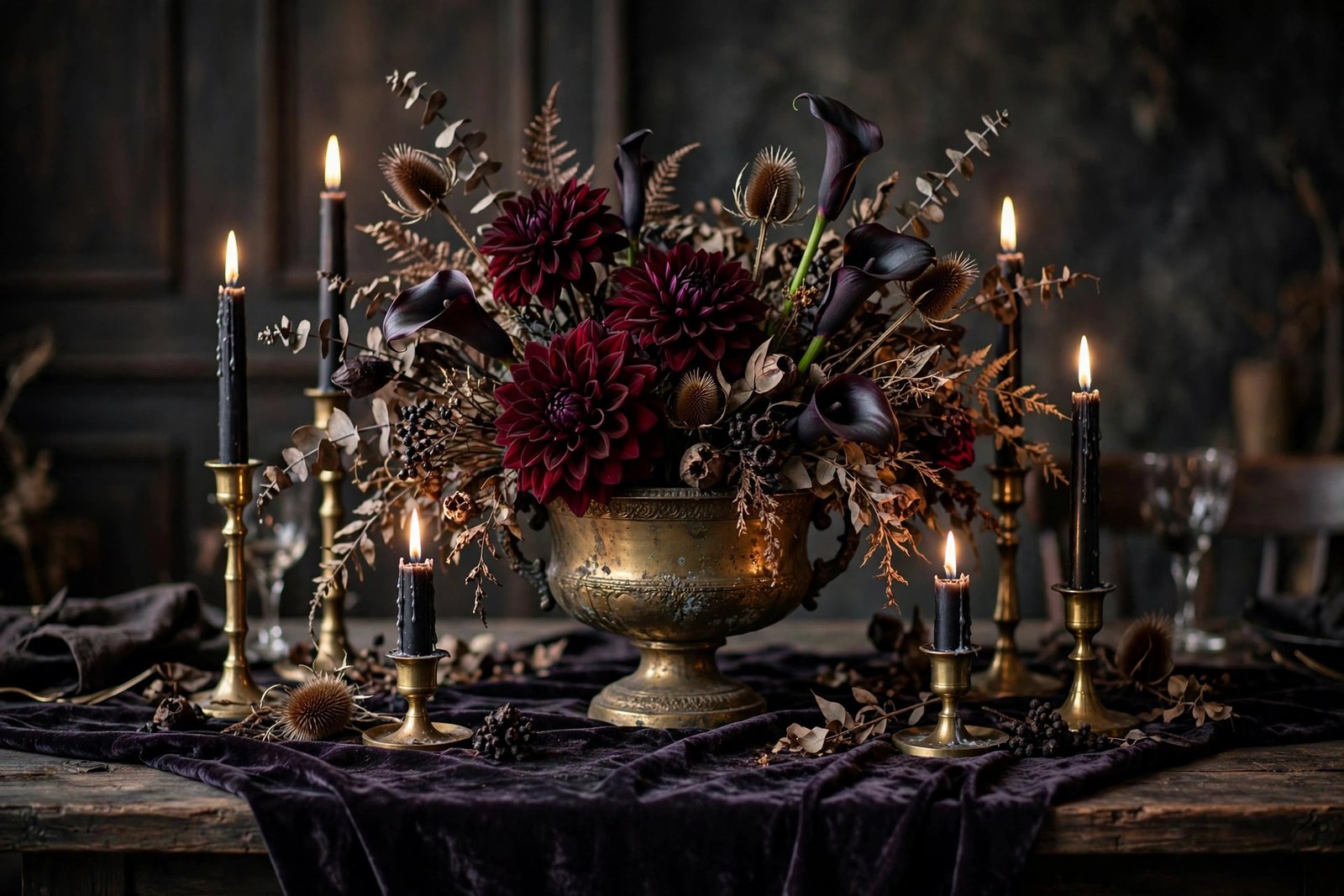 A Gothic Dark Floral Centerpiece